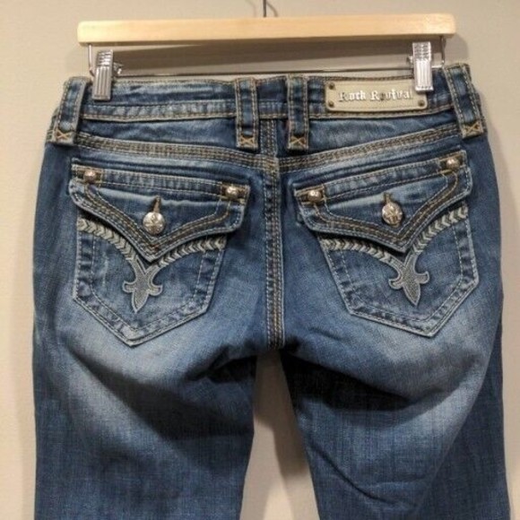 Rock Revival Women's Tullia Jean Bootcut Size 28 Embellished Flap Pocket Medium - Picture 6 of 14